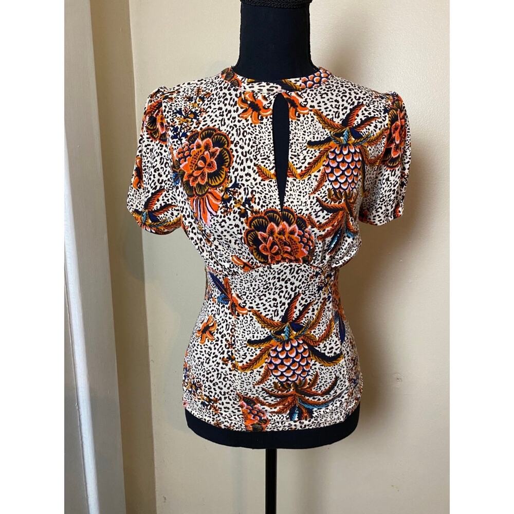 Free People Hear Me Roar Floral And Animal Print Top Size Small